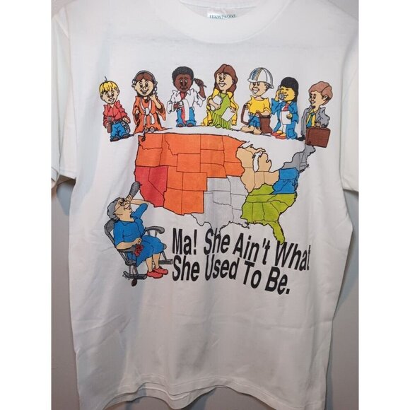 Vintage USA Shirt Large White 1980s Ma Aint What She Used To Be Single Stitch - Picture 2 of 6